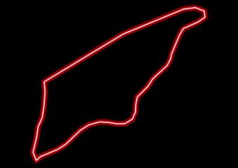 Red glowing neon map of Brunei and Muara Brunei on black background.