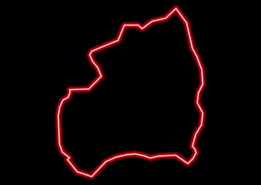 Red glowing neon map of Bubanza Burundi on black background.
