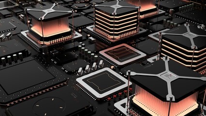 Fototapeta na wymiar components of quantum computer parts . next generation computer technology concept