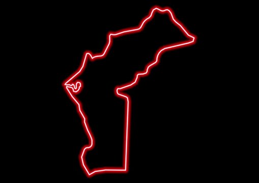 recommend clip art: Red glowing neon map of Cabinda Angola on black background.