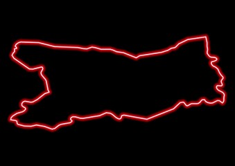 Fototapeta na wymiar Red glowing neon map of Calvados France on black background.