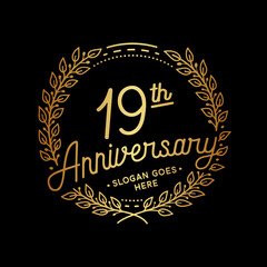 19 years anniversary celebrations design template. 19th logo. Vector and illustrations.
