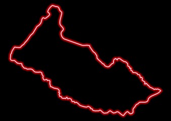 Fototapeta na wymiar Red glowing neon map of Caquetá Colombia on black background.