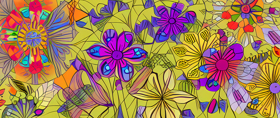 Digital illustration with flower pattern and nature background.