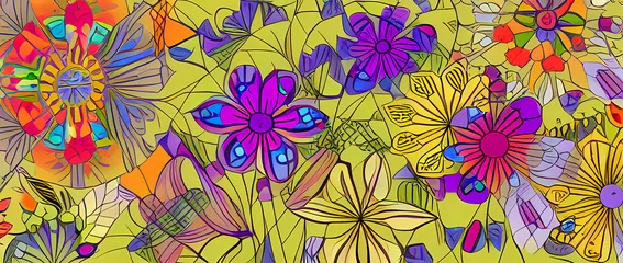 Badezimmer Foto Rückwand Digital illustration with flower pattern and nature background. © Vnoam3d