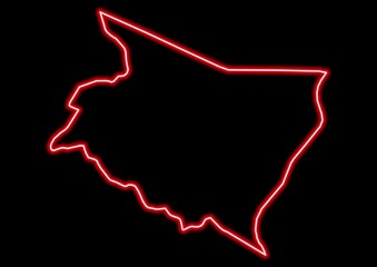 Red glowing neon map of Cartago Costa Rica on black background.