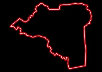 Red glowing neon map of Cavally Ivory Coast on black background.