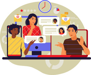 Online meetup concept. Virtual meeting and meetup group. Flat.