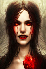 Fototapeta premium portrait of a female vampire with red eyes and red hair
