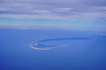 an aerial view of Cape Cod, city view and beach and ocean view from airplane. Cape Cod, a...