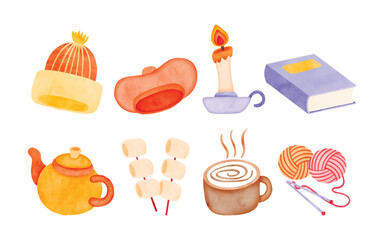 Watercolor autumn collection of decorative season elements vector