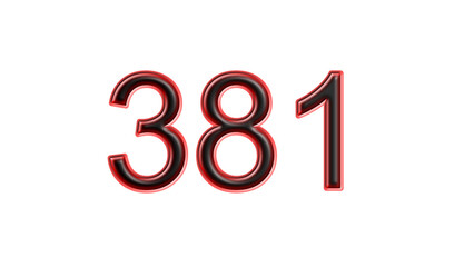 red 381 number 3d effect white background