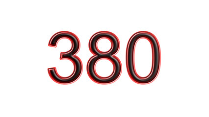 red 380 number 3d effect white background