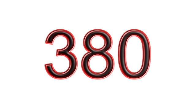 red 380 number 3d effect white background