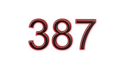 red 387 number 3d effect white background