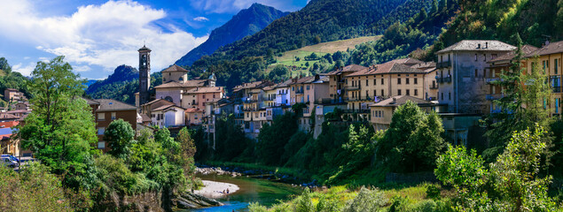 Italy's most beautiful villages - San Giovanni Bianco situated on river Brembo and surrounded by...