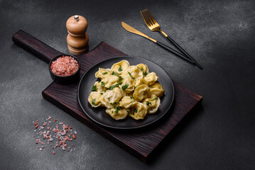 Delicious fresh dumplings with turkey meat, with spices and herbs