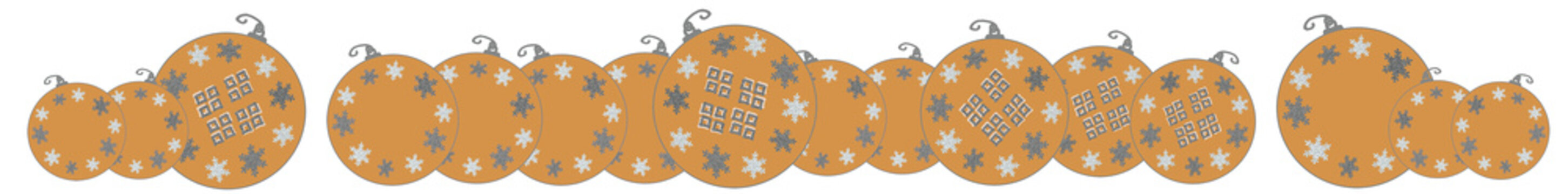 Fancy Round Silver And Gold Christmas Ornaments With Hand Painted Snowflakes And Diamond Patterns Png Leaderboard Banner Illustration Isolated On Transparent Background.