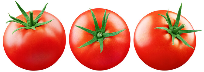 Set of red tomatoes isolated on white background with clipping path. Fresh tomato. Full Depth of Field