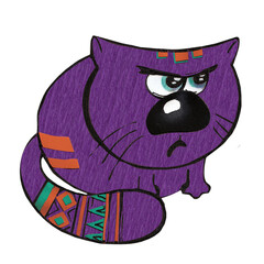 funny violet angry cat, isolated illustration paper applique