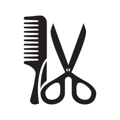 Beauty salon comb and scissor icon | Black Vector illustration |