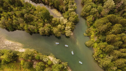 river in the woods, rafting
