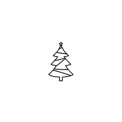 Christmas tree isolated on white background outline icon.