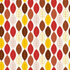 Seamless Autumn pattern with leaves. Texture with warm colours for the Fall season. Autumn  foliage.  Background for seasonal textile, banners, wallpapers, Thanksgiving or Halloween decoration.