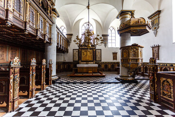 Fototapeta na wymiar Interior of the chapel inside of Kronborg Slot castle in Helsingor, Denmark, Europe