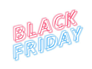 Black friday sale banner with neon glowing letters on transparent background
