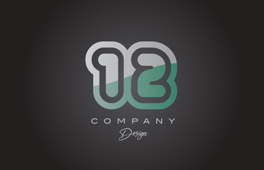 12 green grey number logo icon design. Creative template for company and business
