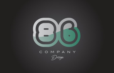 86 green grey number logo icon design. Creative template for company and business