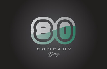 80 green grey number logo icon design. Creative template for company and business