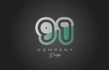 91 green grey number logo icon design. Creative template for company and business