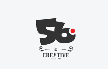 grey 56 number logo icon design with red dot. Creative template for company and business
