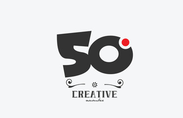 grey 50 number logo icon design with red dot. Creative template for company and business
