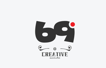 grey 69 number logo icon design with red dot. Creative template for company and business