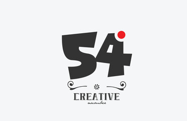grey 54 number logo icon design with red dot. Creative template for company and business