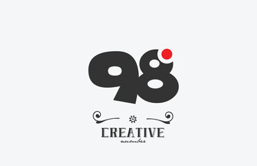 grey 98 number logo icon design with red dot. Creative template for company and business