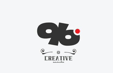 Fototapeta premium grey 96 number logo icon design with red dot. Creative template for company and business