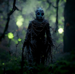 scary ghoul in dark forest Halloween digital art - obrazy, fototapety, plakaty