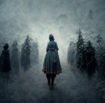 ghost women in fog Halloween background digital art
