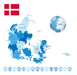 Denmark Blue color map and map icons