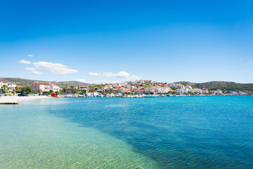 Naklejka na ściany i meble Rogoznica, Dalmatia in Croatia. Beautiful beach in the famous little touristic town.