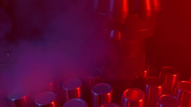 Smoking Machinery In Red And Blue Lights