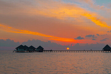 A picturesque sunset in the Maldives