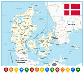 Denmark road map. Highly detailed editable map