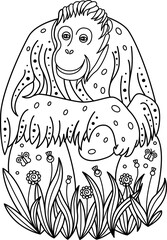 Zentangle zenart monkey Orangutan. Vector ornamental and decorative template illustration for printing on postcards, t-shirts, bags, cups, clothing, Wallpaper, posters, coloring books, interior painti