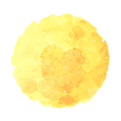 Sun, yellow round watercolor blot, vector illustration isolated on white background.