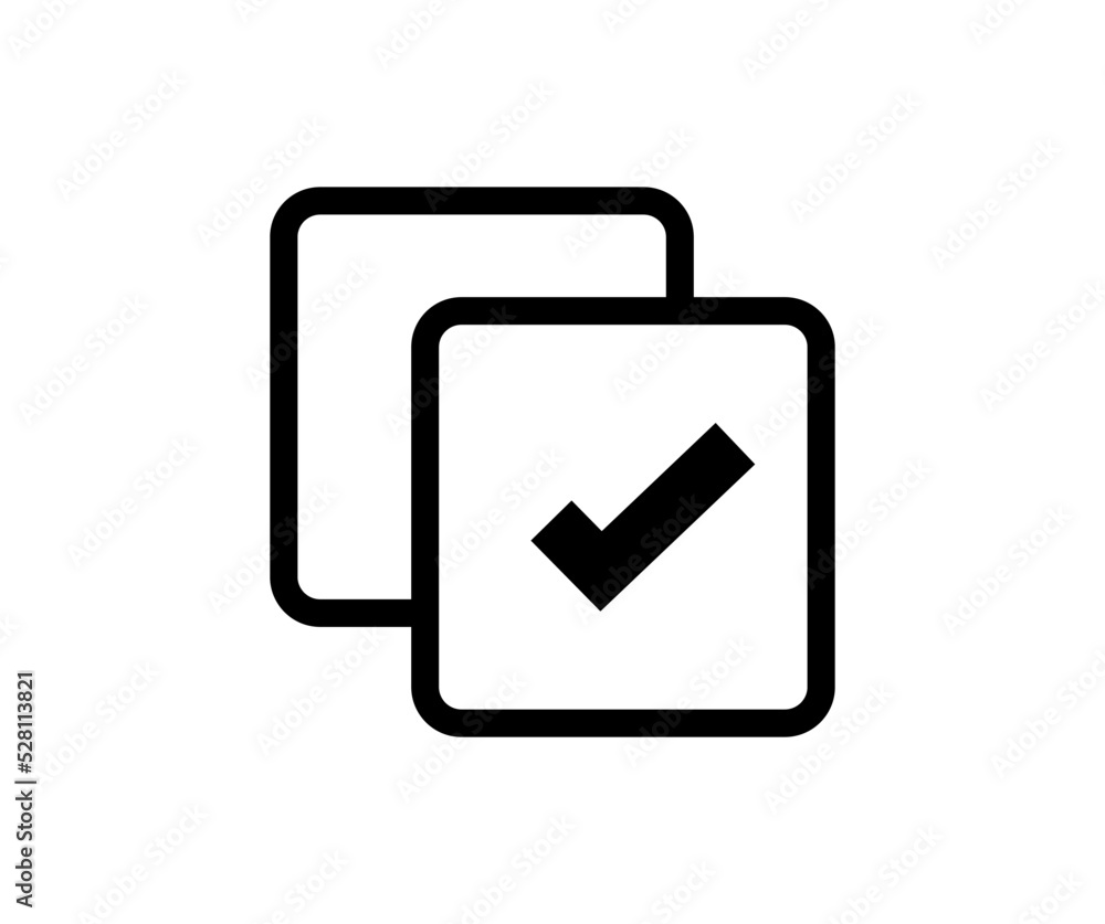 Poster simple flat copy paste check mark linear concept logo design. approved, tick checkmark check list bu